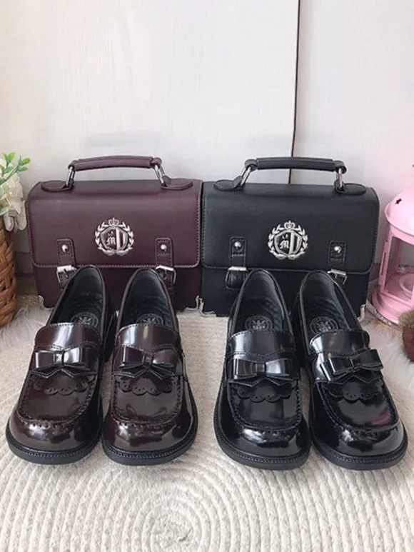 Academic Lolita Footwear Black Round Toe PU Leather Lolita Shoes
