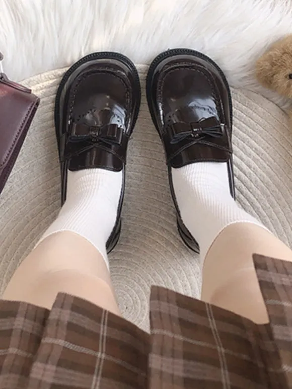 Academic Lolita Footwear Black Round Toe PU Leather Lolita Shoes