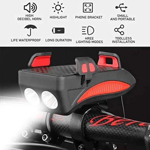 AFPIN USB Rechargeable Cycle Light with Mobile Holder Cycle Light and Horn 400 Lumens Cycle Lights Waterproof 2000mah Cycle Light with Horn Rechargeable Front Light
