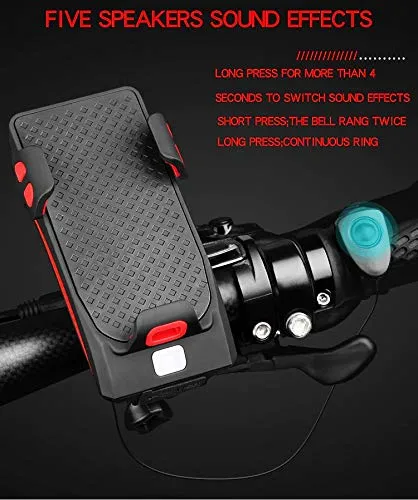 AFPIN USB Rechargeable Cycle Light with Mobile Holder Cycle Light and Horn 400 Lumens Cycle Lights Waterproof 2000mah Cycle Light with Horn Rechargeable Front Light