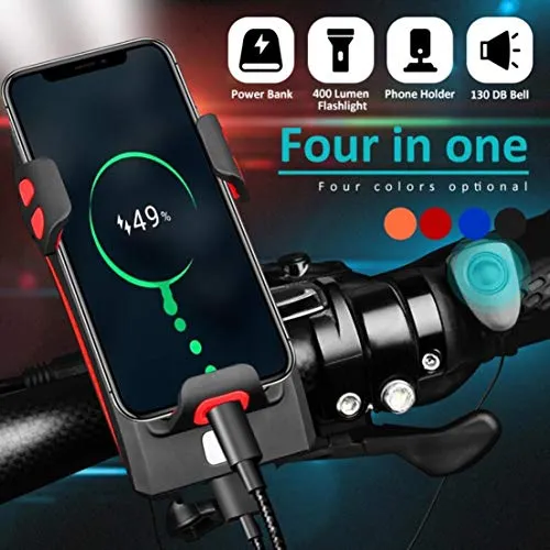 AFPIN USB Rechargeable Cycle Light with Mobile Holder Cycle Light and Horn 400 Lumens Cycle Lights Waterproof 2000mah Cycle Light with Horn Rechargeable Front Light