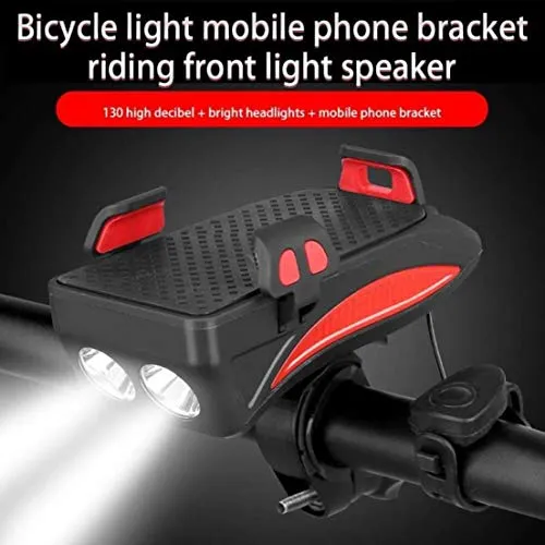 AFPIN USB Rechargeable Cycle Light with Mobile Holder Cycle Light and Horn 400 Lumens Cycle Lights Waterproof 2000mah Cycle Light with Horn Rechargeable Front Light