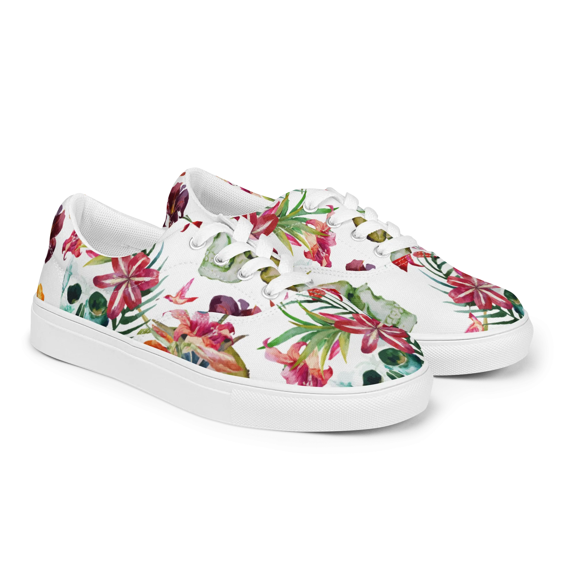 Aloha Tribe Skulls Mens White Canvas Shoes