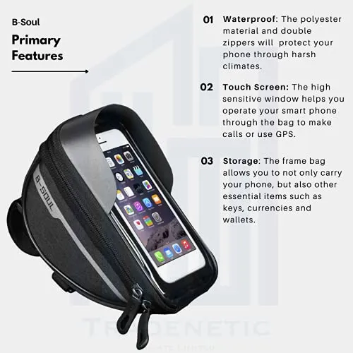 B-Soul Waterproof Cycle Frame Bag with Touch Screen Bicycle Pouch Mobile Holder for All Phones Under 6.8 Inches (Black)