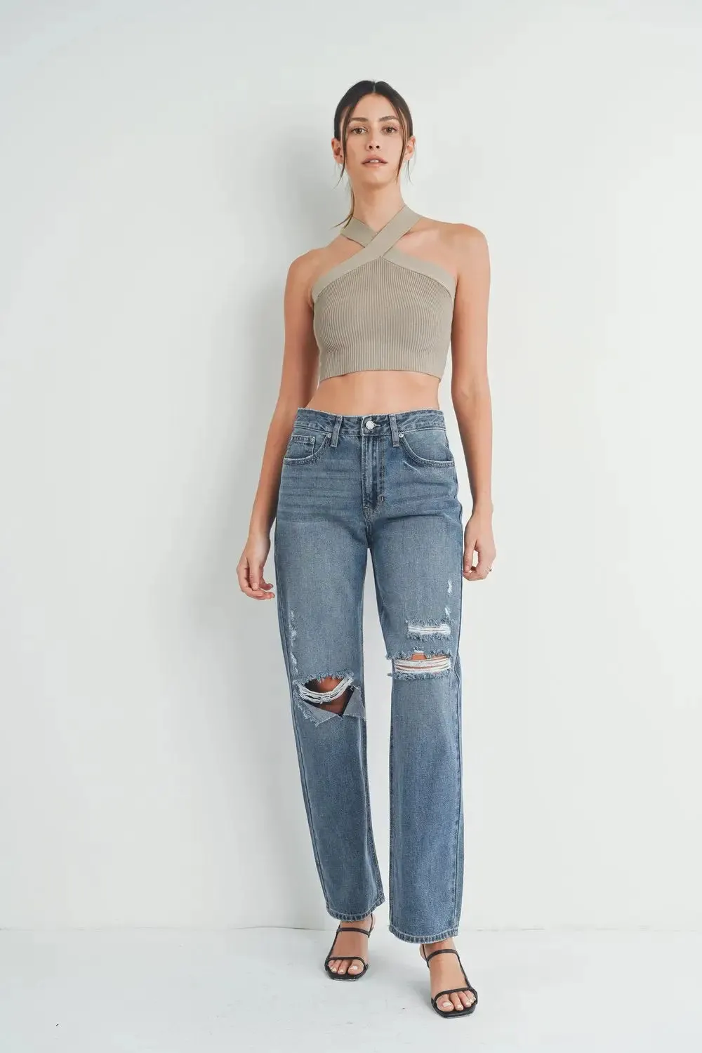 BAGGY SKATER DENIM JEANS WITH RIPPED KNEES