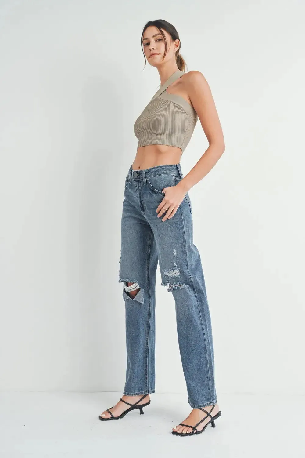 BAGGY SKATER DENIM JEANS WITH RIPPED KNEES