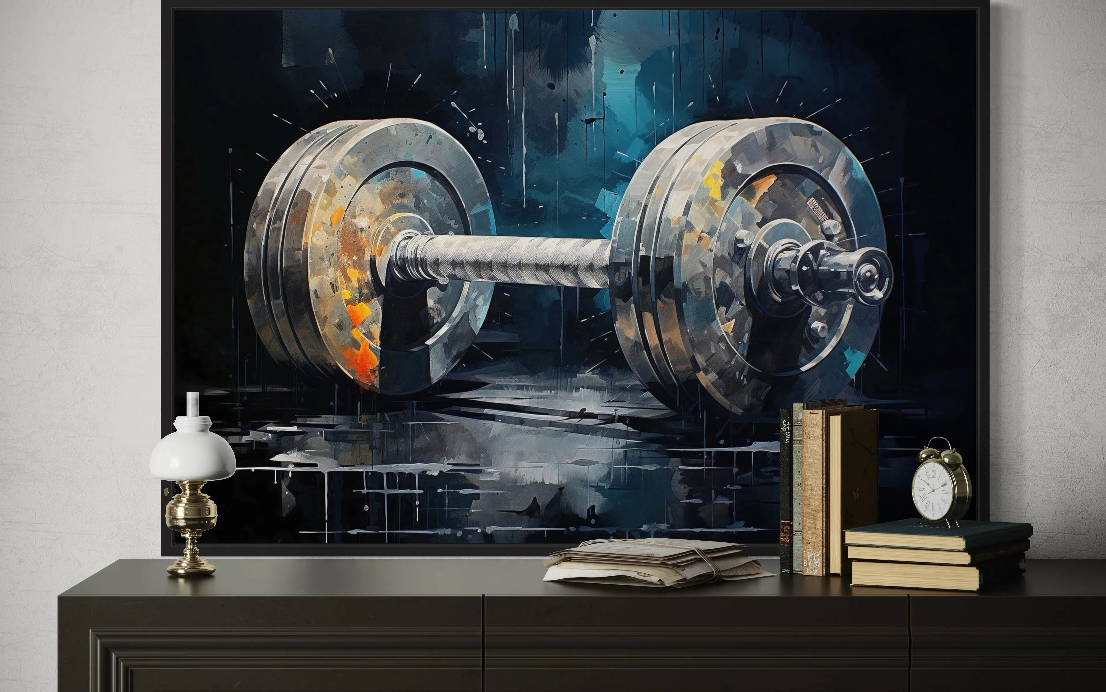 Barbell Graffiti Painting Home Gym Framed Canvas Wall Art