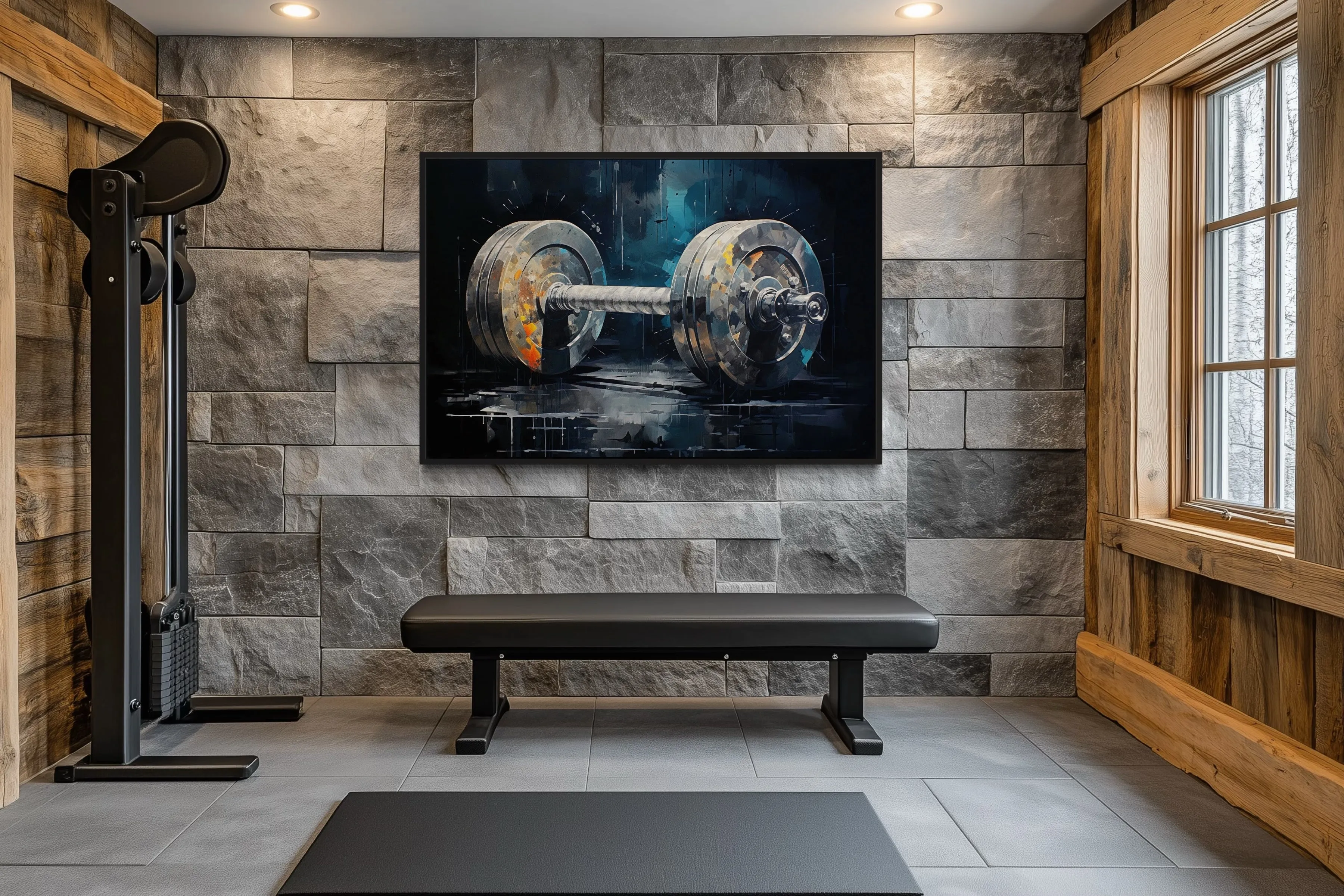 Barbell Graffiti Painting Home Gym Framed Canvas Wall Art