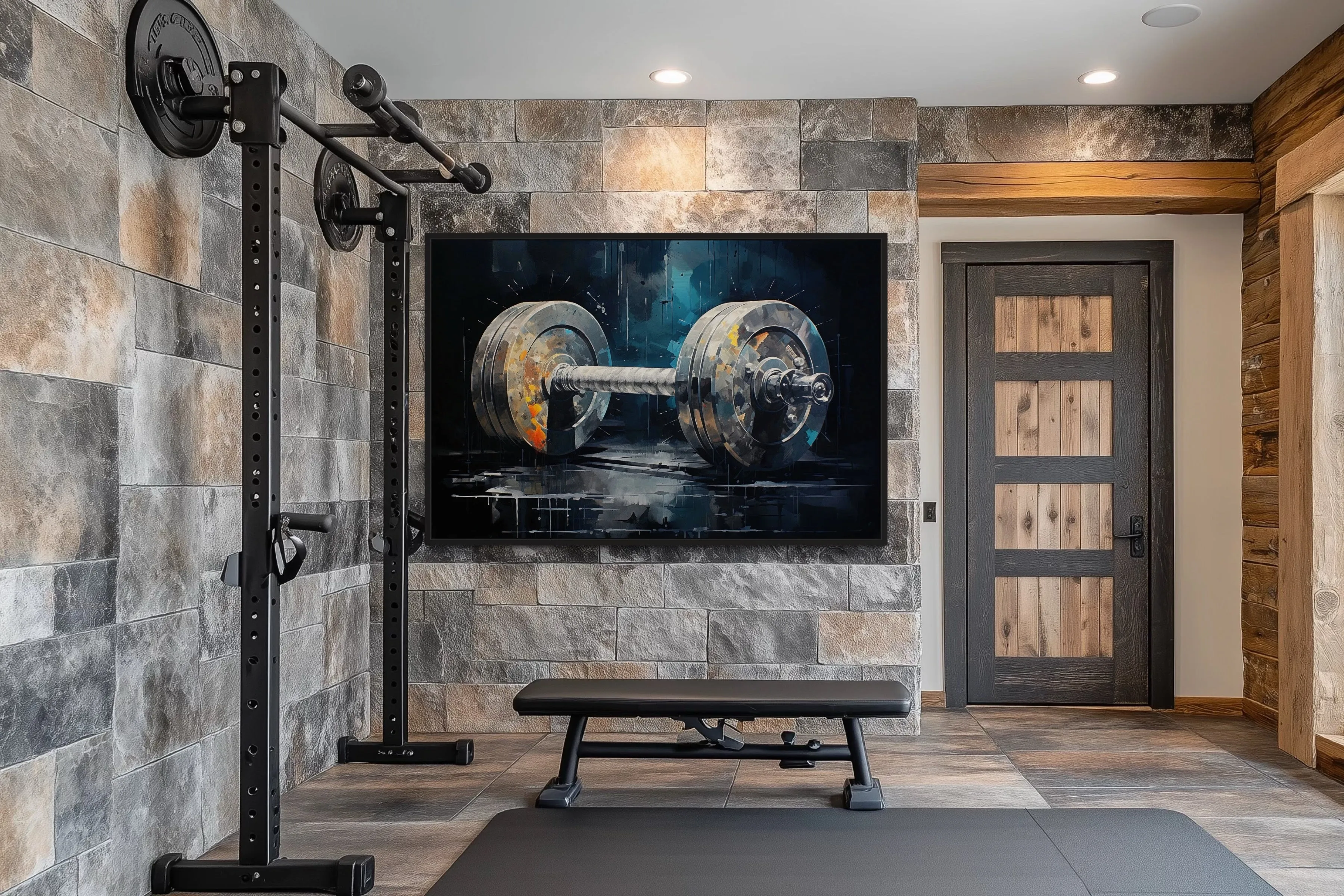 Barbell Graffiti Painting Home Gym Framed Canvas Wall Art