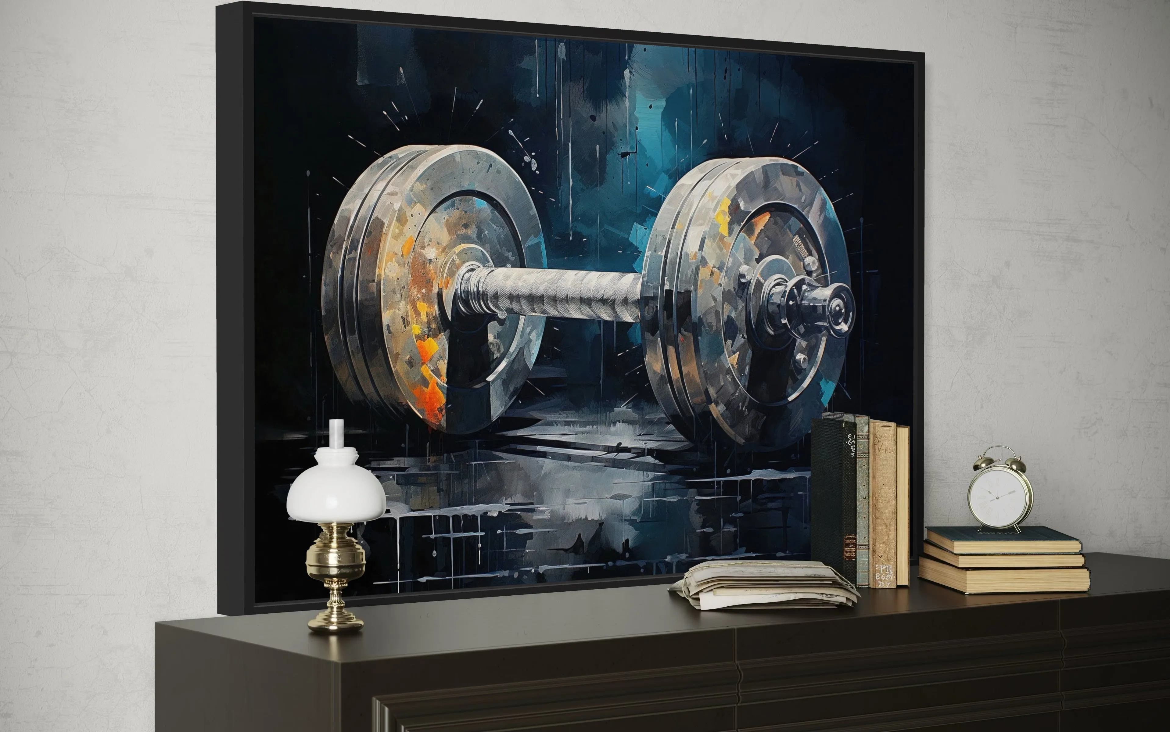 Barbell Graffiti Painting Home Gym Framed Canvas Wall Art