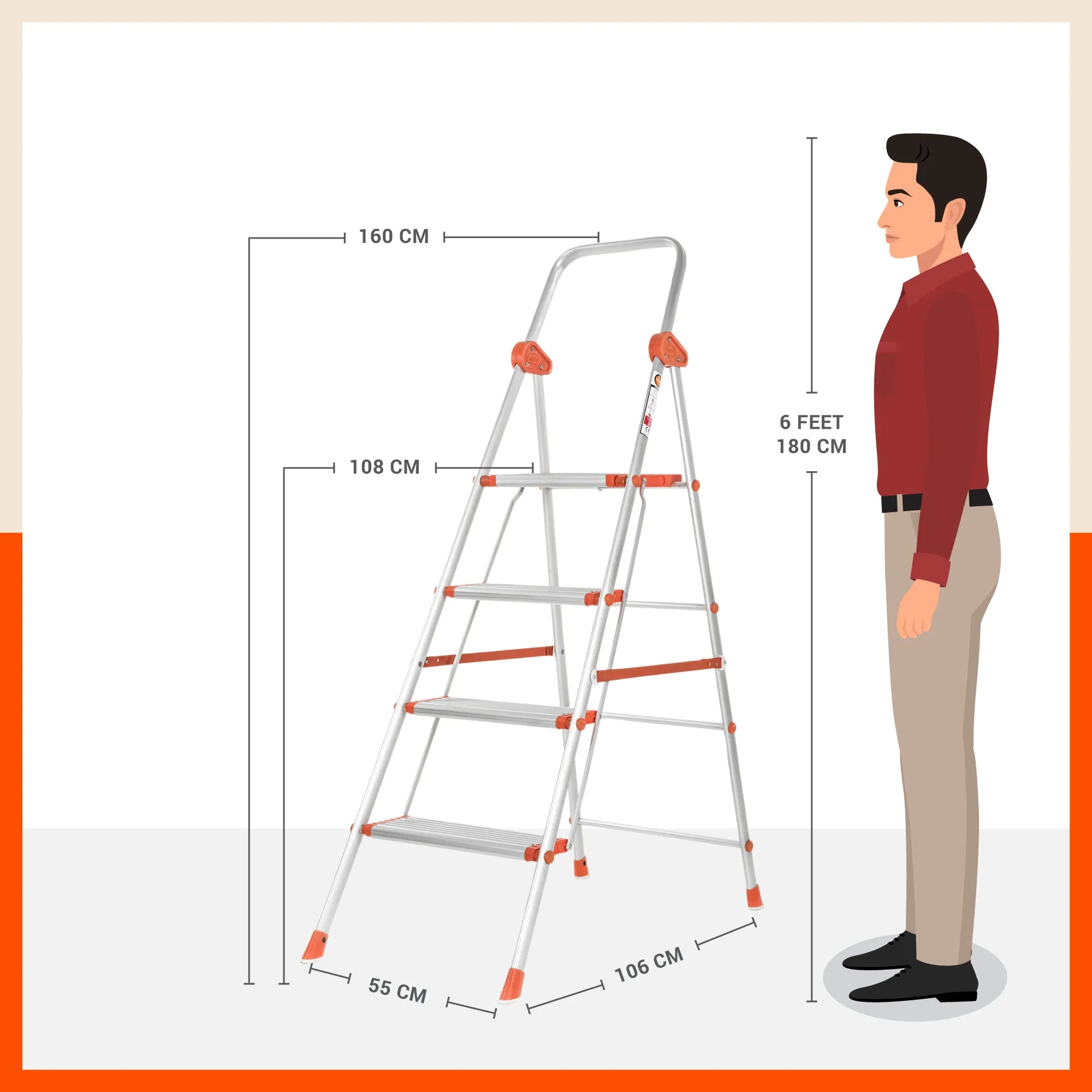Bathla Surge 4-Step Foldable Aluminium Ladder For Home