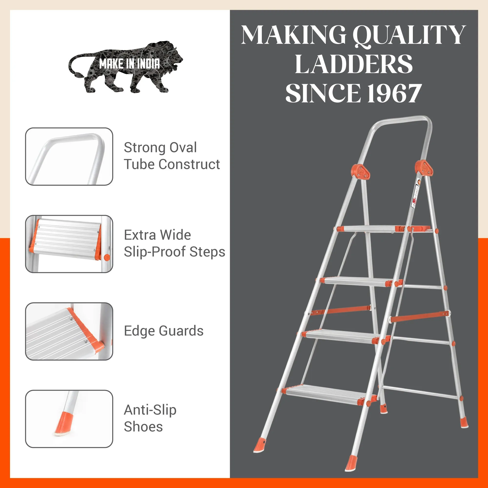 Bathla Surge 4-Step Foldable Aluminium Ladder For Home