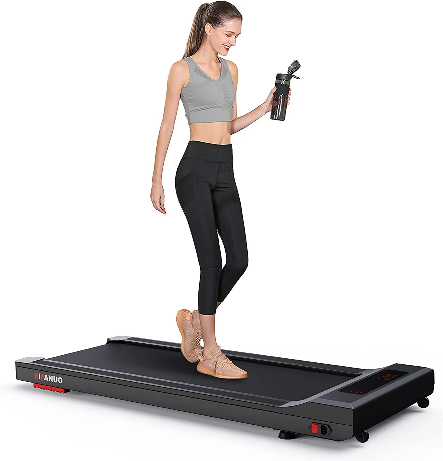 Bifanuo Under Desk Treadmill, Walking Pad 2.25HP, Wood Electric Light Weight Walking Treadmill, Desk Treadmill for Office Under Desk with Remote Control, Installation-Free