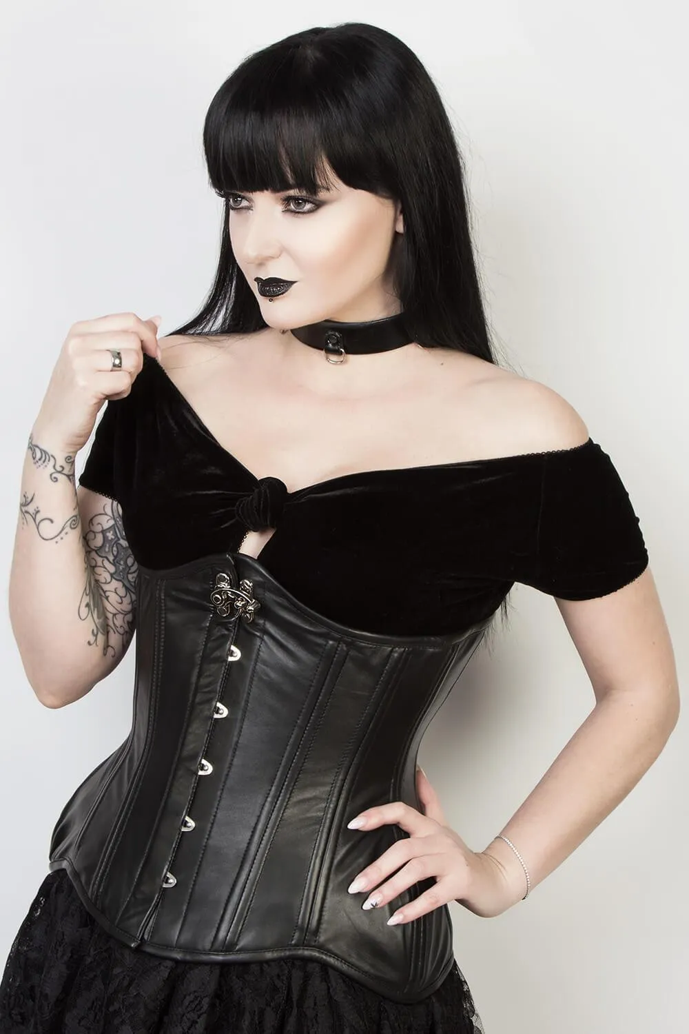 Black Leather Waist Training Corset (ELC-102)