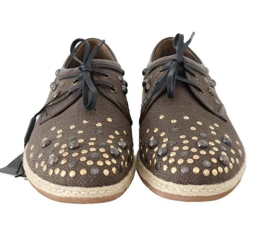 Brown Linen Leather Studded Casual Shoes