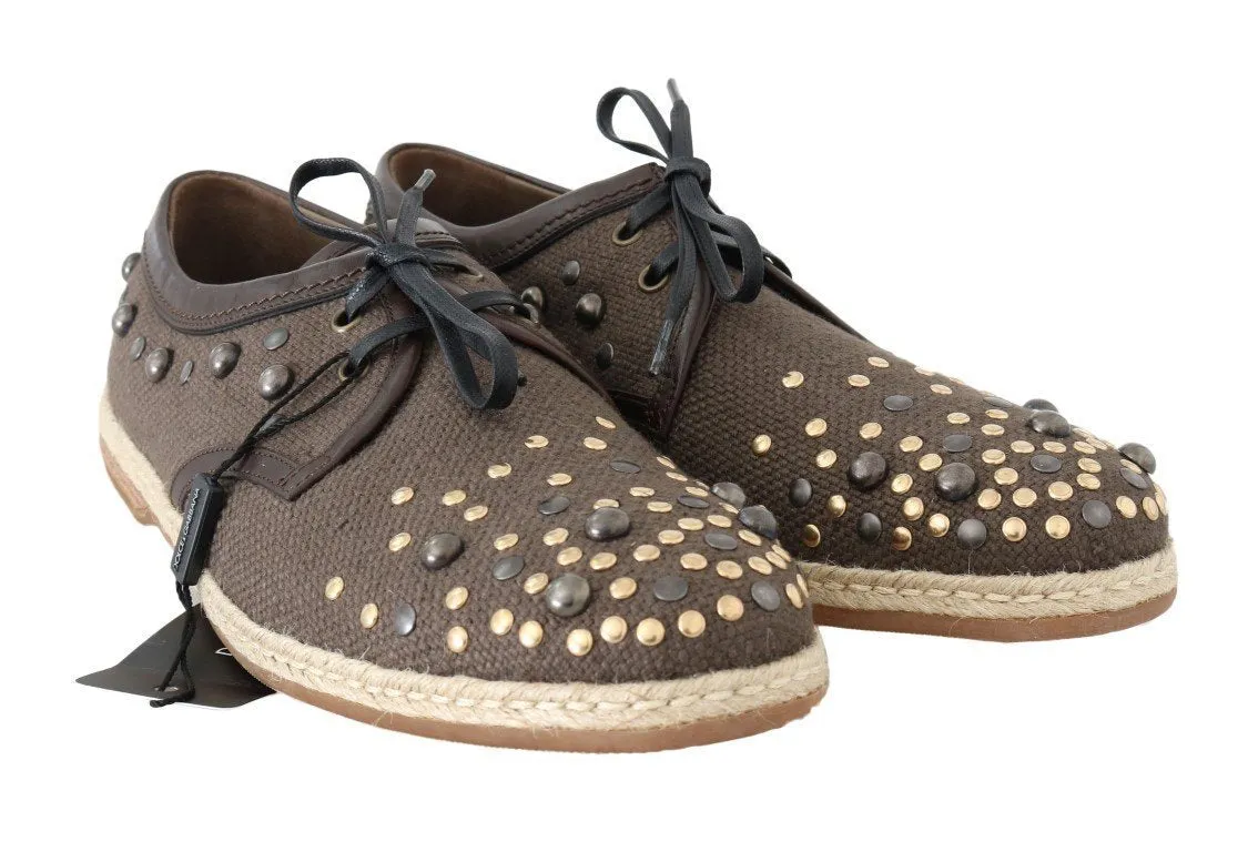 Brown Linen Leather Studded Casual Shoes