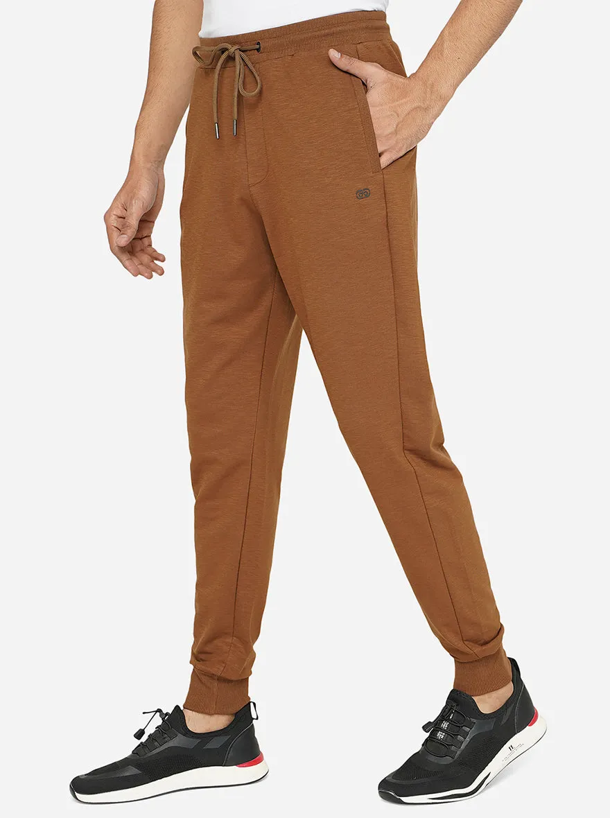 Brown Solid Slim Fit Track Pant | JadeBlue