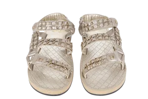 CHANEL CHAIN SANDAL GOLDEN LEATHER SIZE 37.5 WITH DUST COVER