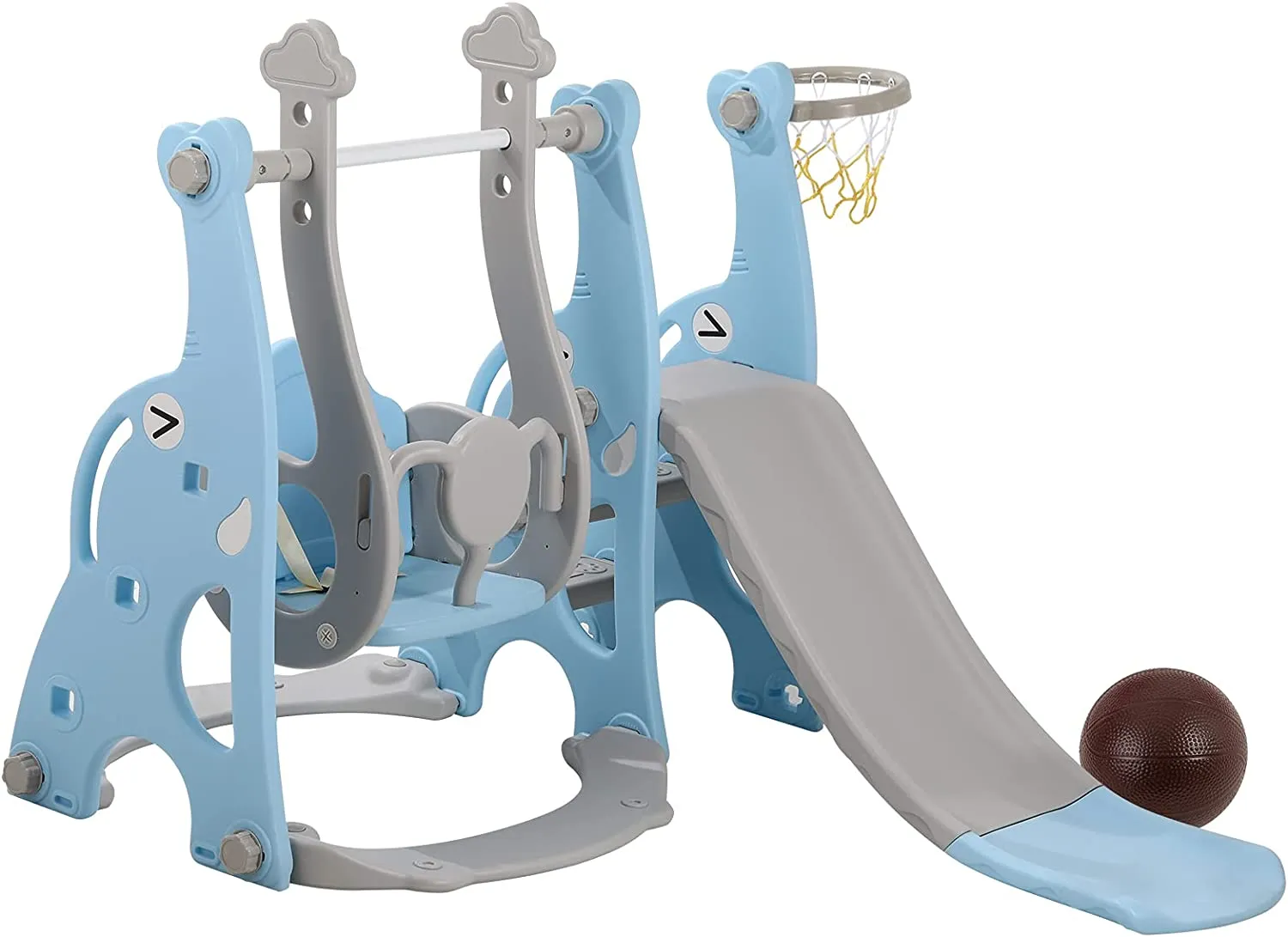 Children's Montessori Swing and Slide Set | Basketball Hoop | Indoor Outdoor | Pink, Grey or Blue
