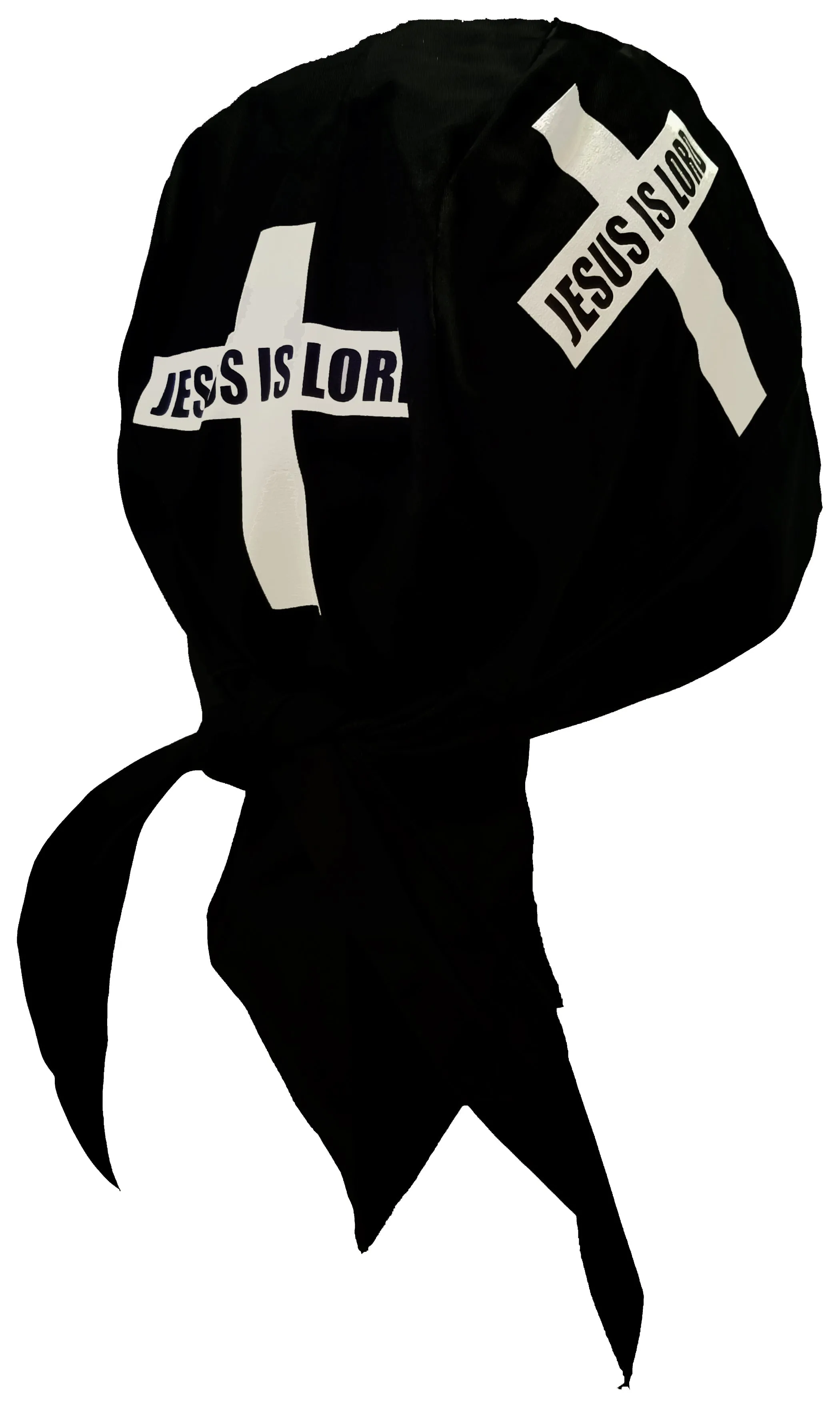 Christian Skull Cap Black and White Doo-Rag with SWEATBAND Du-Bandana for Christians