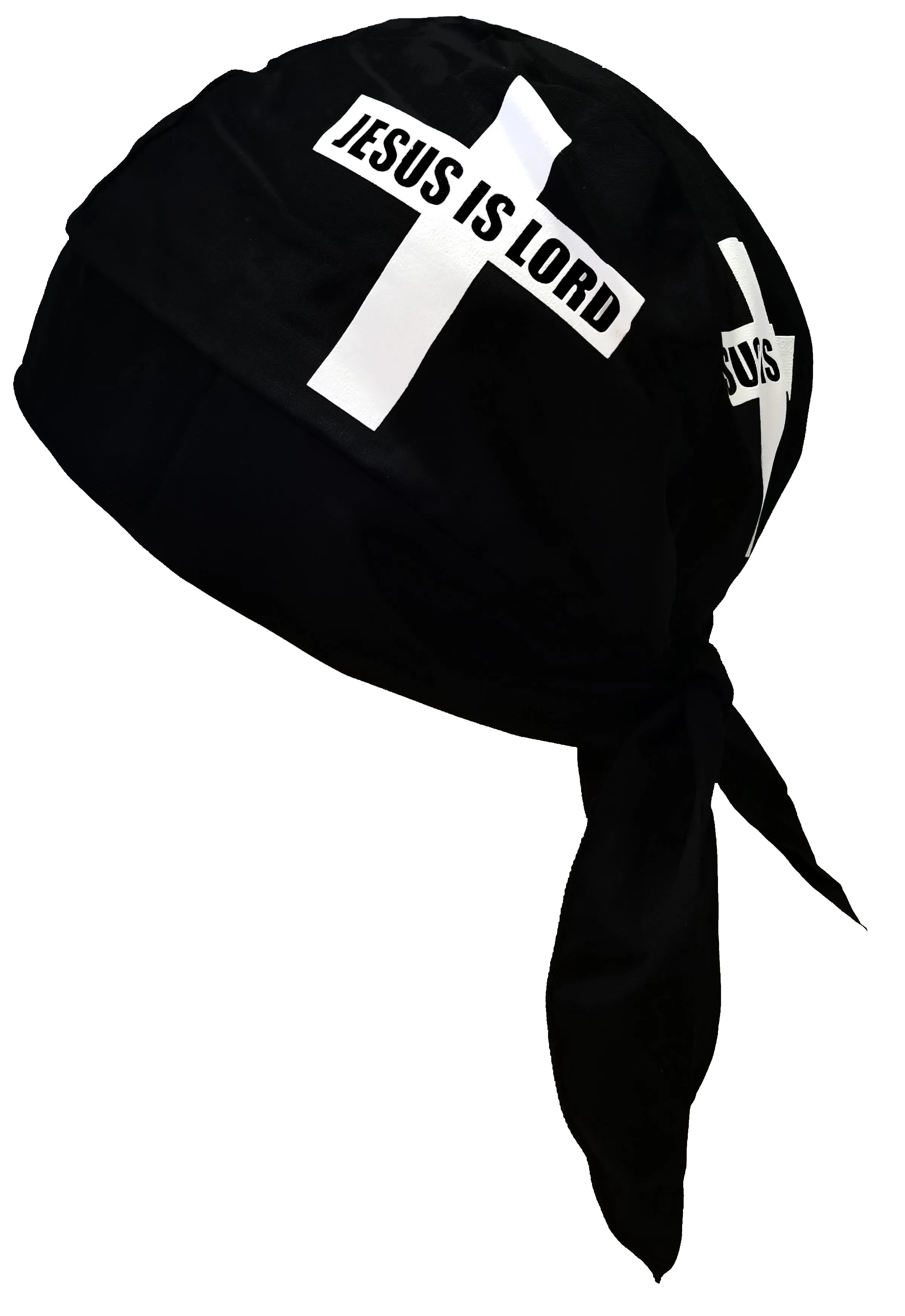 Christian Skull Cap Black and White Doo-Rag with SWEATBAND Du-Bandana for Christians