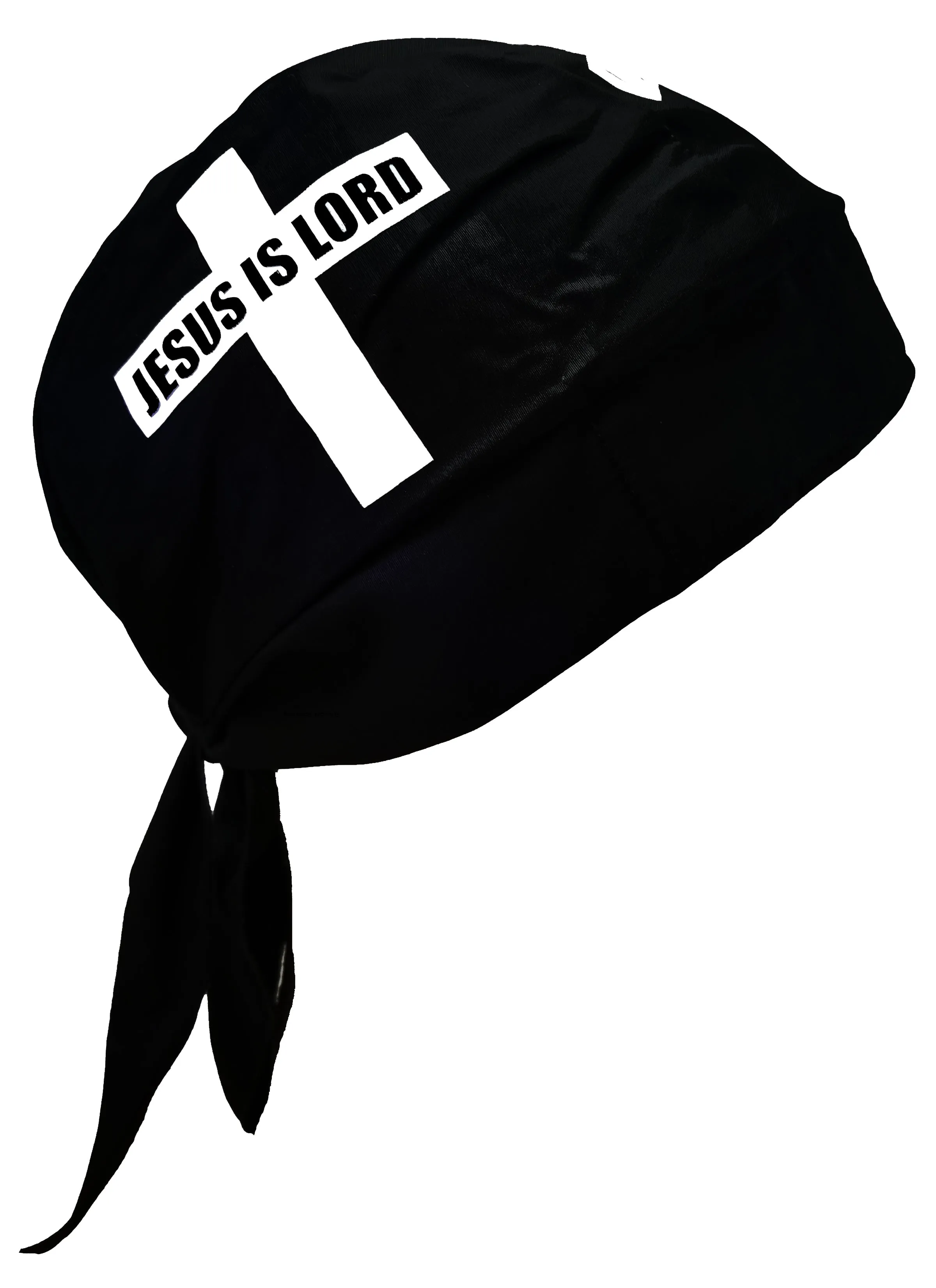 Christian Skull Cap Black and White Doo-Rag with SWEATBAND Du-Bandana for Christians
