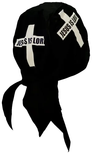 Christian Skull Cap Black and White Doo-Rag with SWEATBAND Du-Bandana for Christians
