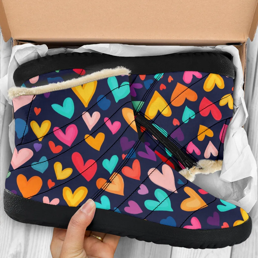 Colorful Hearts Cozy Winter Boots