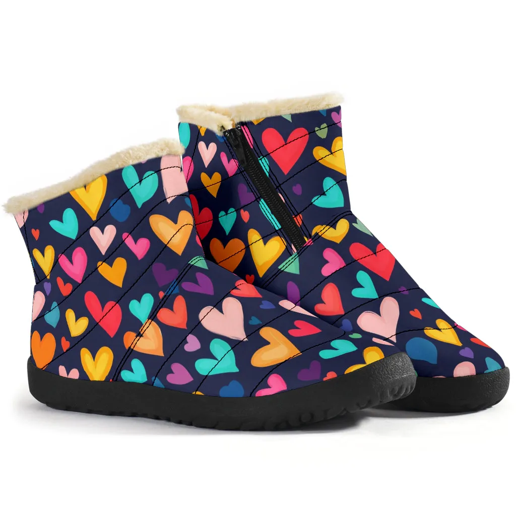 Colorful Hearts Cozy Winter Boots