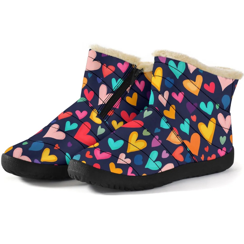 Colorful Hearts Cozy Winter Boots