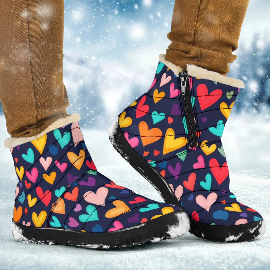 Colorful Hearts Cozy Winter Boots