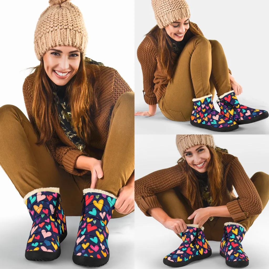 Colorful Hearts Cozy Winter Boots