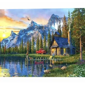 Cottage at the foot of the Mountain – Canvastly DIY Paint By Numbers