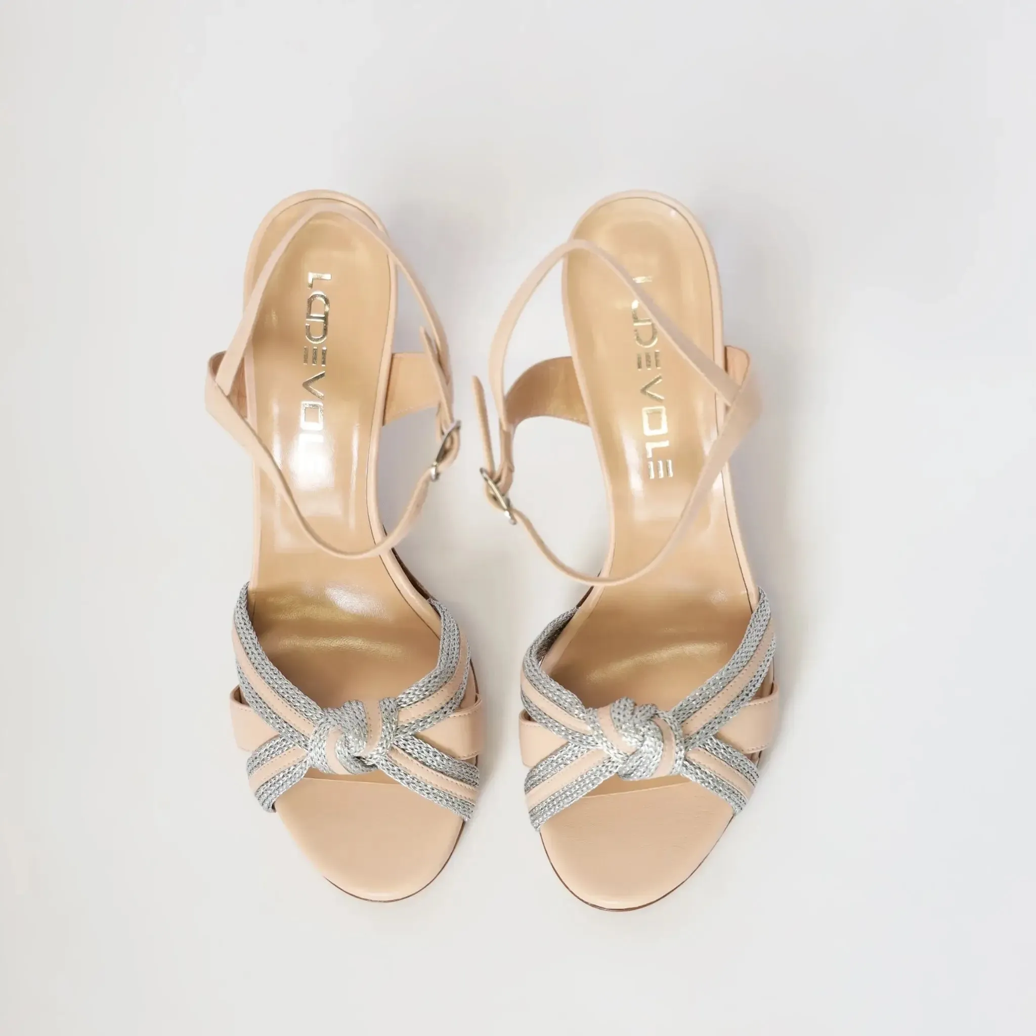 Creme Beige Knotted Leather Women Italian Sandals