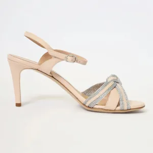 Creme Beige Knotted Leather Women Italian Sandals