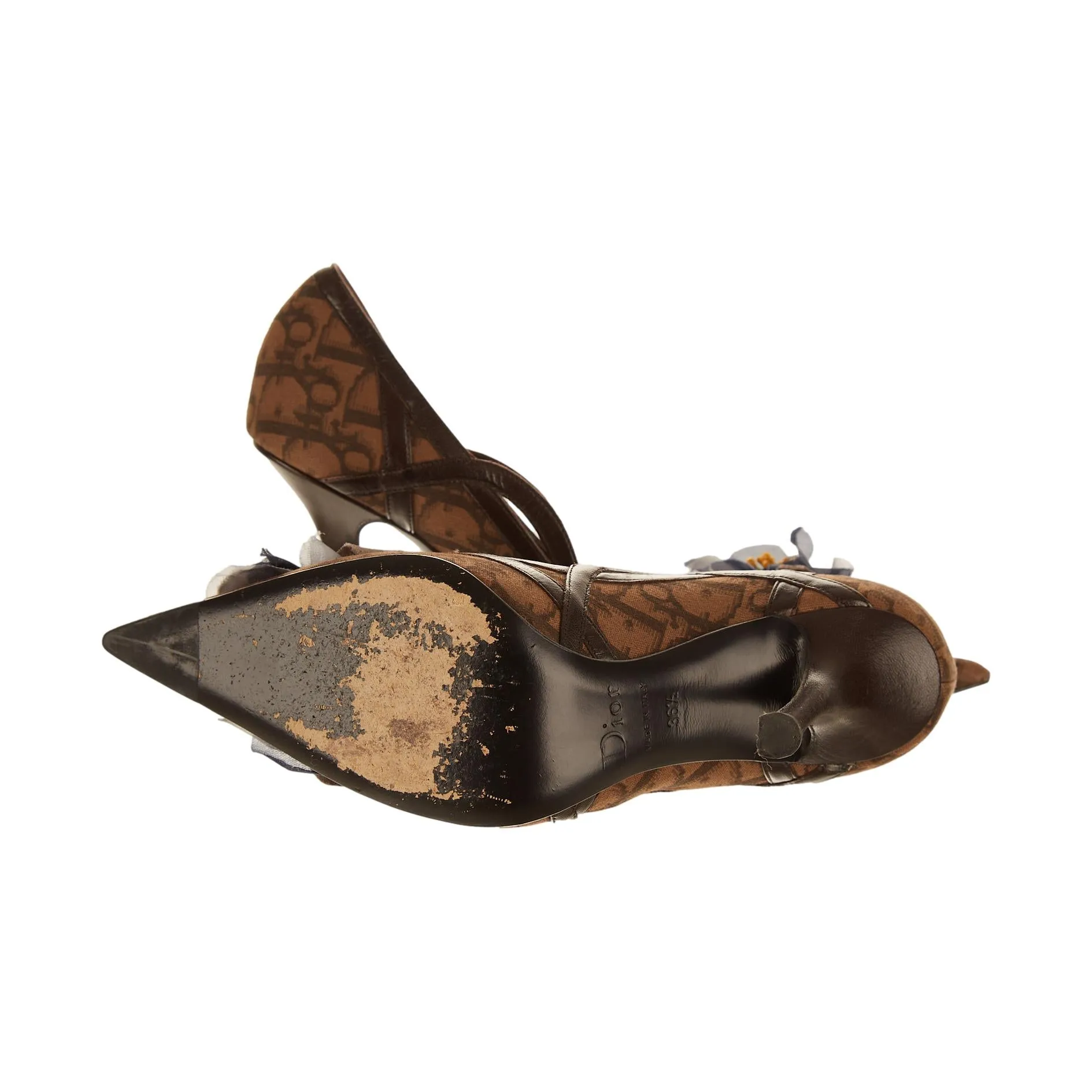 Dior Brown Logo Floral Heels