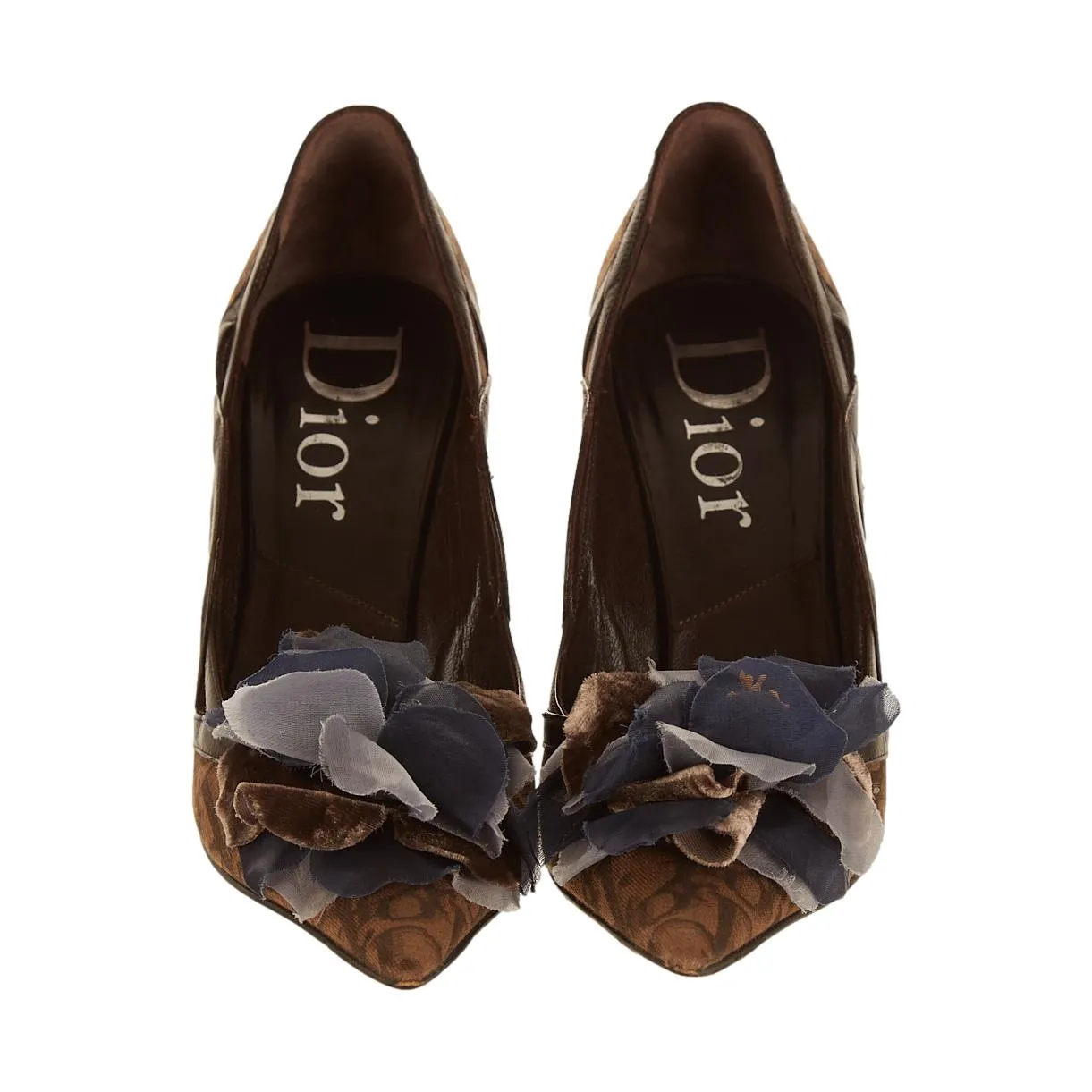 Dior Brown Logo Floral Heels