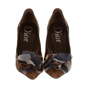 Dior Brown Logo Floral Heels