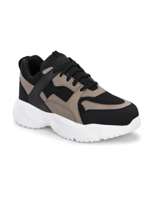 EL PASO Men Black Faux Leather Casual Lace Up Sneakers
