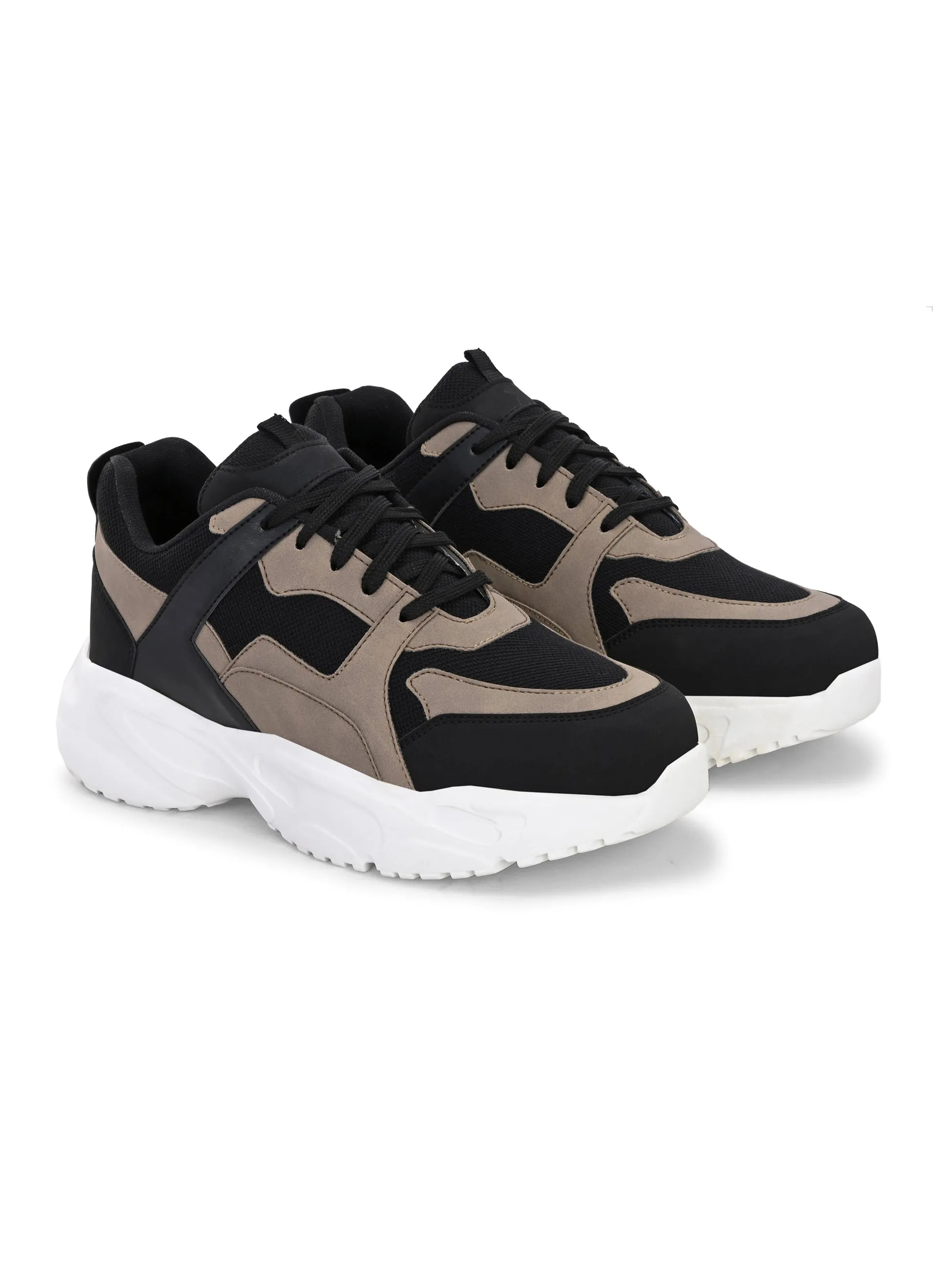 EL PASO Men Black Faux Leather Casual Lace Up Sneakers