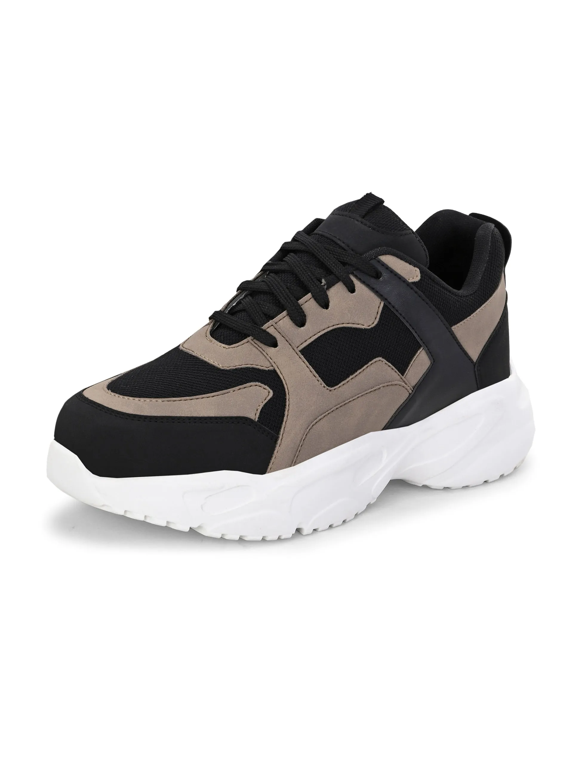 EL PASO Men Black Faux Leather Casual Lace Up Sneakers