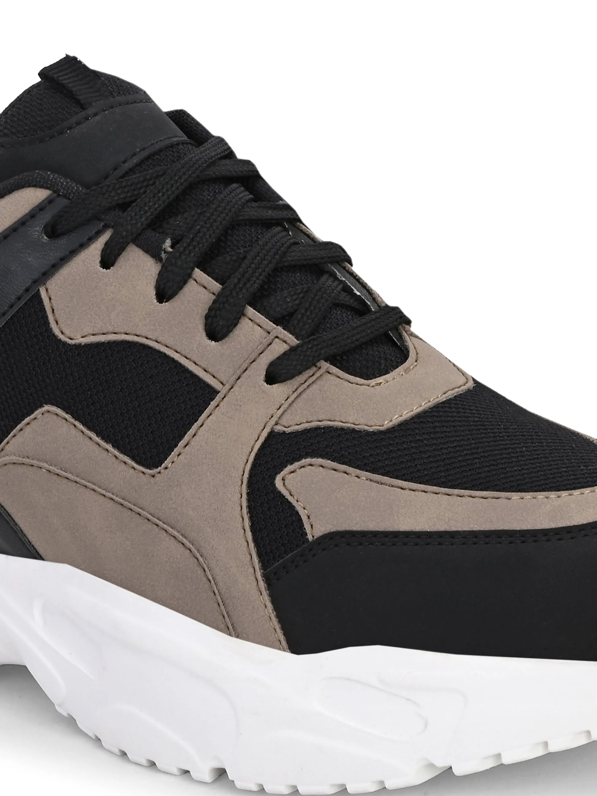 EL PASO Men Black Faux Leather Casual Lace Up Sneakers