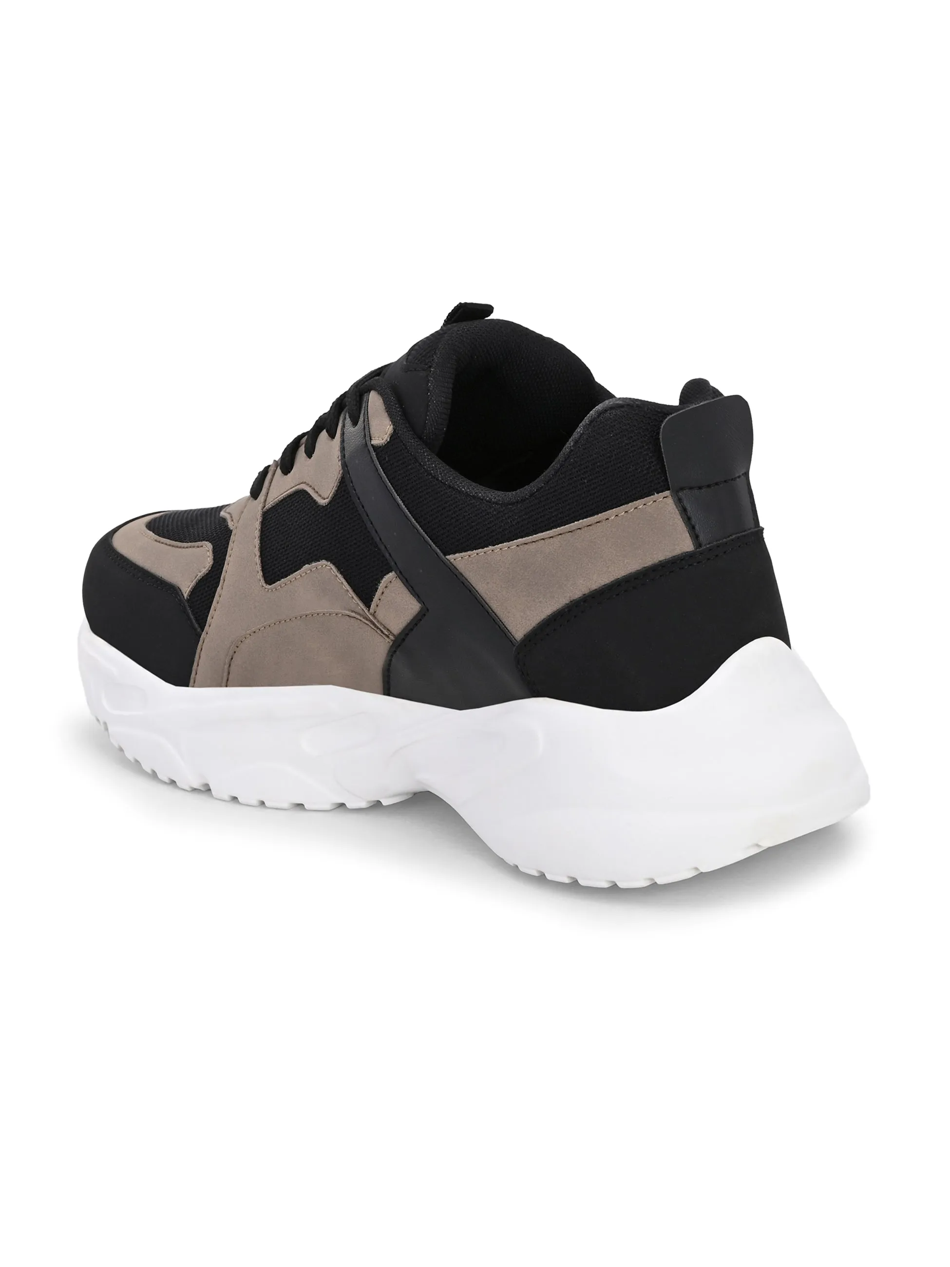 EL PASO Men Black Faux Leather Casual Lace Up Sneakers