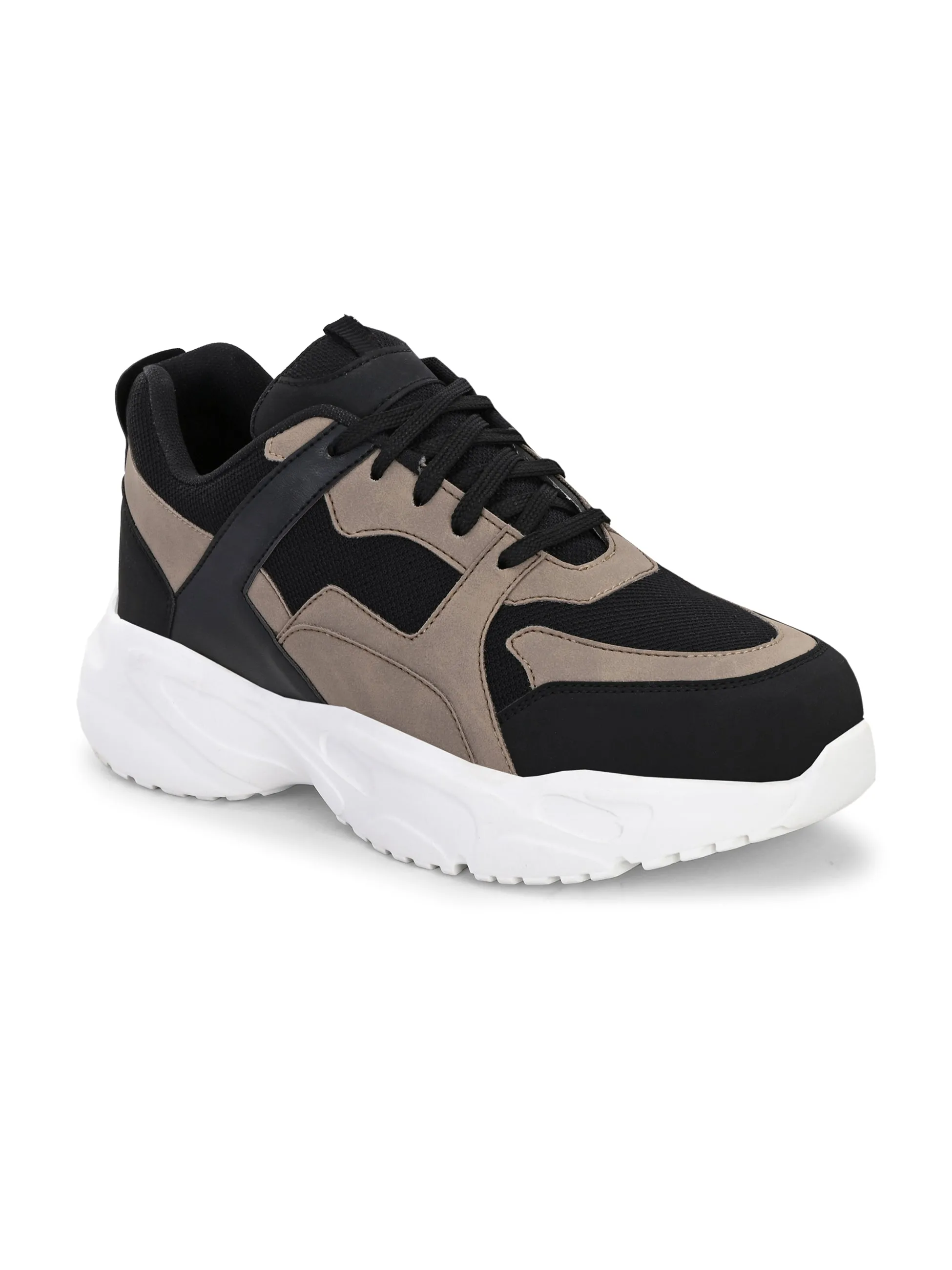EL PASO Men Black Faux Leather Casual Lace Up Sneakers
