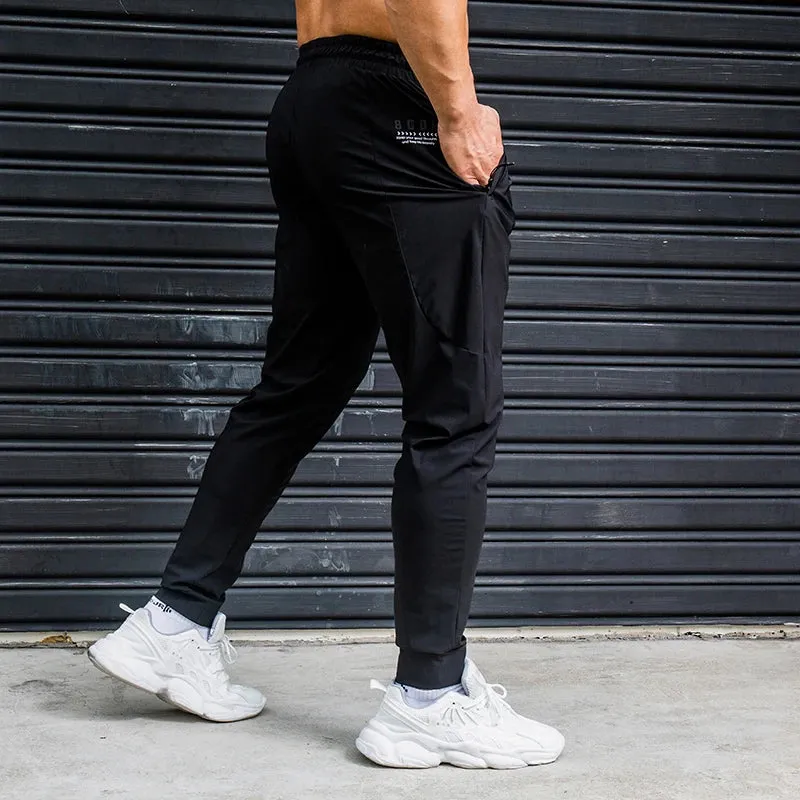 Elastic Men Running Pants - Casual Sweatpants with Zipper Pockets, Training Jogging Fitness Trousers, Gym Workout Sport Pants