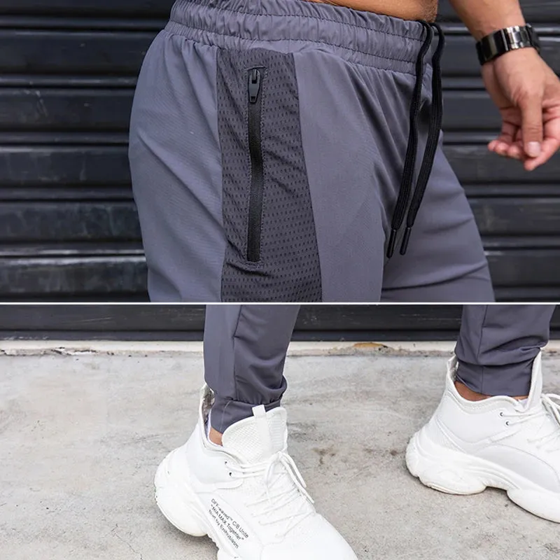 Elastic Men Running Pants - Casual Sweatpants with Zipper Pockets, Training Jogging Fitness Trousers, Gym Workout Sport Pants
