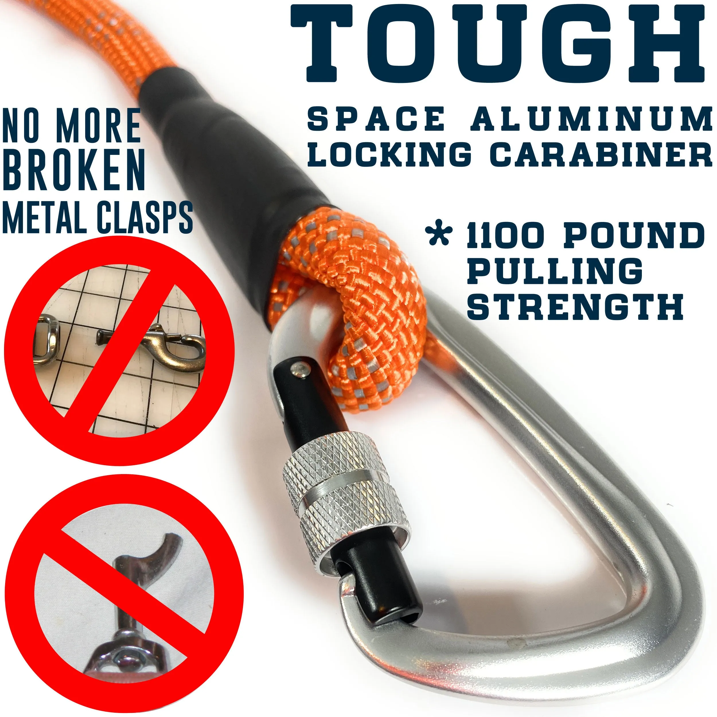 Enthusiast Gear 6' Foot Climbing Rope Dog Leash with Locking Carabiner for Large and Medium Breeds