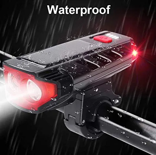 Fastped Bicycle Horn 2 Eyes Front Light Solar With Usb Charging Battery Bike Light With Two Back Lights(Black)