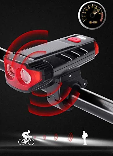Fastped Bicycle Horn 2 Eyes Front Light Solar With Usb Charging Battery Bike Light With Two Back Lights(Black)