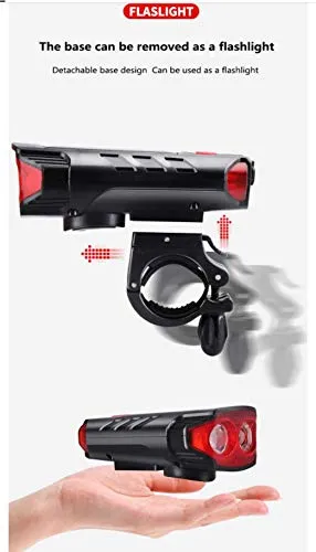 Fastped Bicycle Horn 2 Eyes Front Light Solar With Usb Charging Battery Bike Light With Two Back Lights(Black)